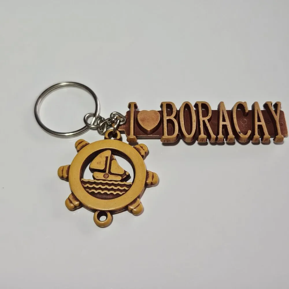 I Love Boracay Philippines Bangka Sailboat Helm Charm Keychain Key Chain